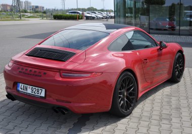 Back of Red Porsche 911 Carrera 4 GTS