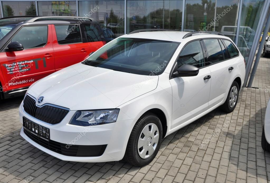 PRAGUE, THE CZECH REPUBLIC, 02.08.2015 -Bramd new Skoda in front of Car Store Skoda