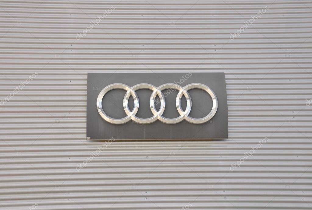 PRAGUE, THE CZECH REPUBLIC, 02.08.2015 - detail of logo Audi in car store in Prague