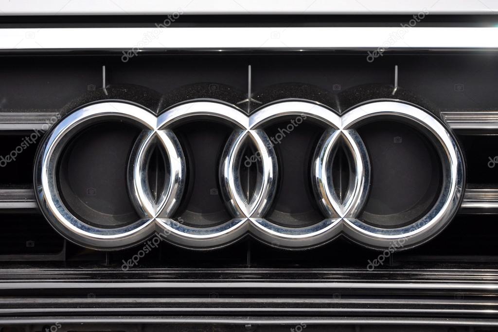 PRAGUE, THE CZECH REPUBLIC, 02.08.2015 - detail of logo Audi in car store in Prague