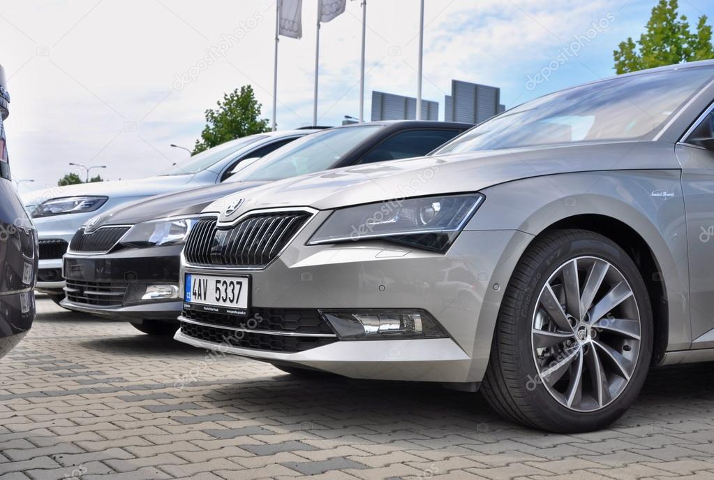 PRAGUE, THE CZECH REPUBLIC, 02.08.2015 -Bramd new Skoda in front of Car Store Skoda
