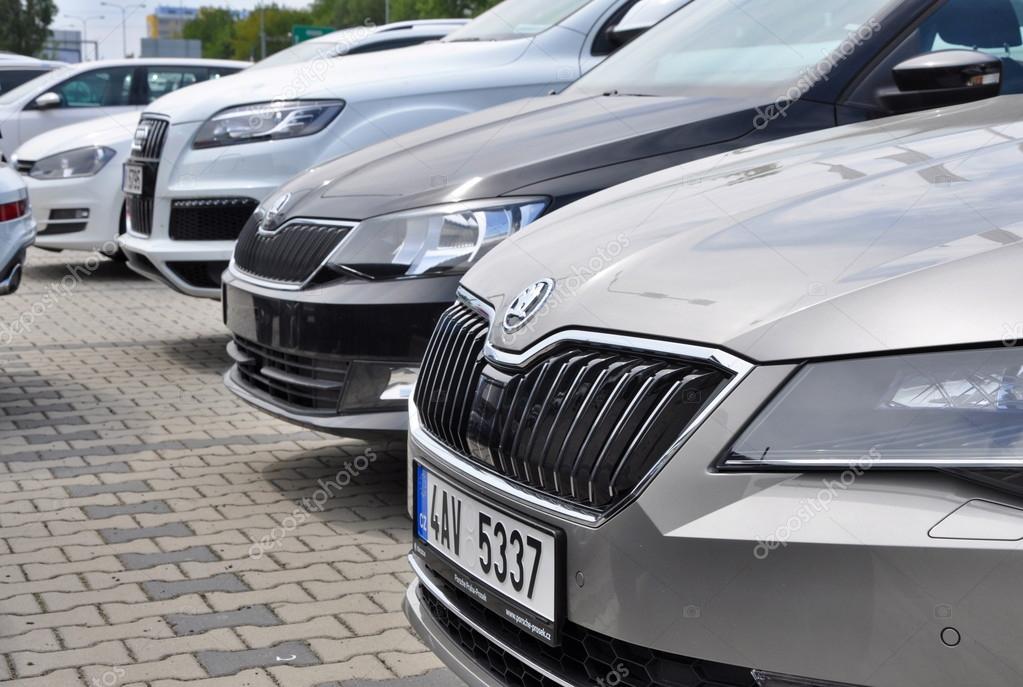 PRAGUE, THE CZECH REPUBLIC, 02.08.2015 -Bramd new Skoda in front of Car Store Skoda