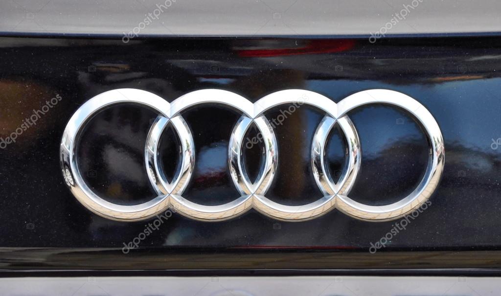 PRAGUE, THE CZECH REPUBLIC, 02.08.2015 - detail of logo Audi in car store in Prague