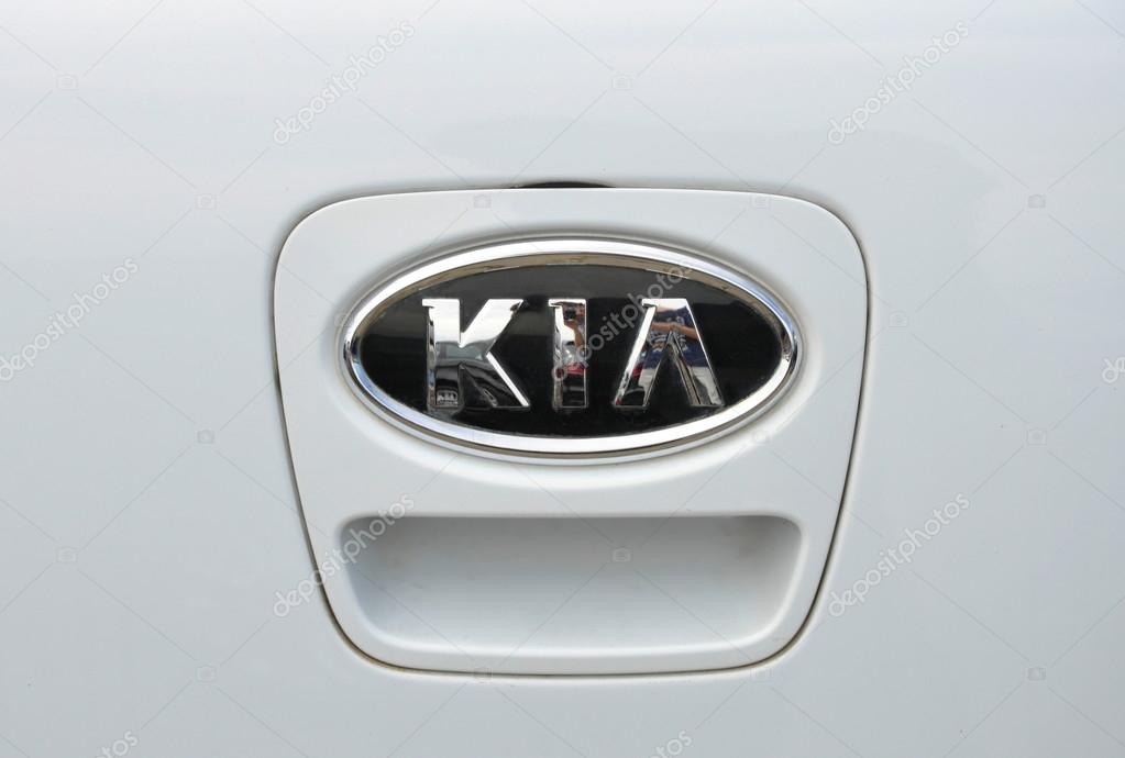 PRAGUE, THE CZECH REPUBLIC, 02.08.2015 -logo of car KIA on white background