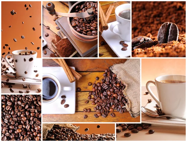 Kaffe collage med brun bakgrund — Stockfoto