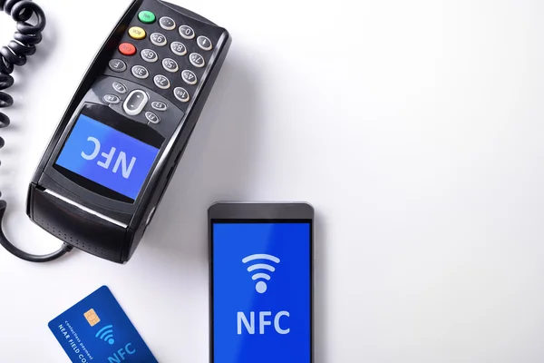 POS card and mobile isolated nfc transmision system — Stock Photo, Image