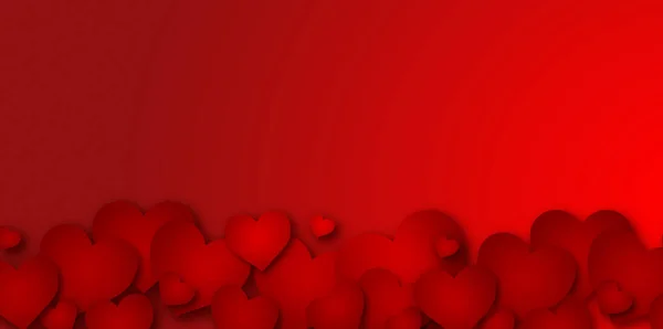 Fondo Degradado Rojo Con Muchos Corazones Rojos Varios Tamaños Parte — Foto de Stock