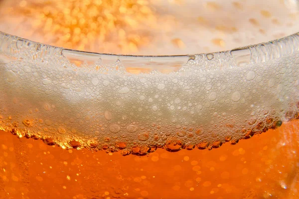 Detail Mouth Glass Filled Beer Foam Front View Horizontal Composition — Stock Photo, Image