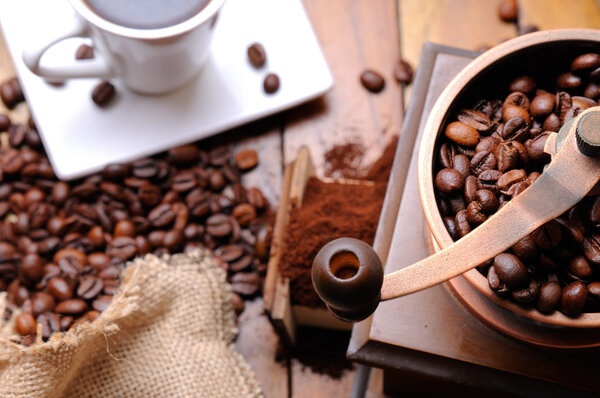 Coffee grinder with beans top view