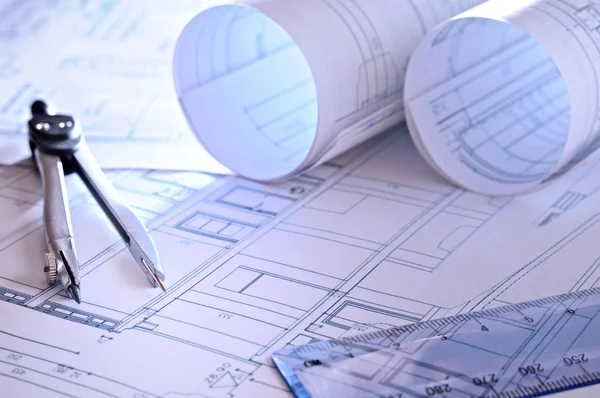 Architectural plans of a dwelling close up — Stock Photo, Image