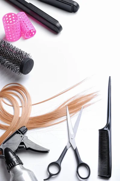 Composition with hairdressing accessories top view isolated — Stock Photo, Image