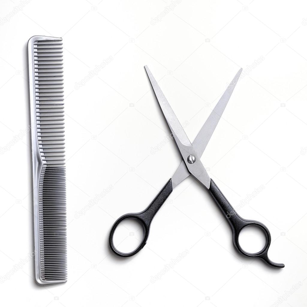 Scissors and comb gray barber isolated