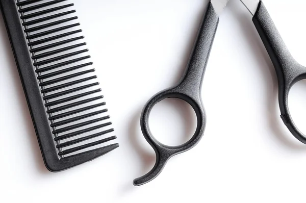 Kuaför makası ve tarak closeup Üstten Görünüm