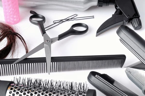 Composición herramientas de peluquería vista superior aislada —  Fotos de Stock