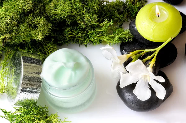 Krem kavanoz yosun Önden Görünüm ve beyaz arka plan