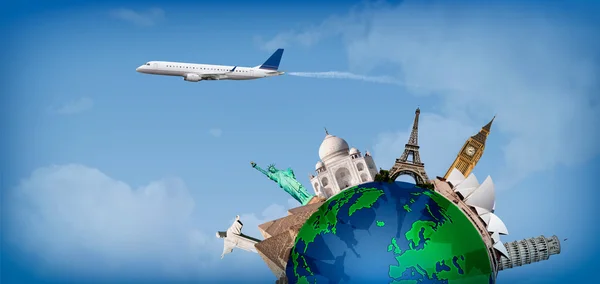 Travel around the world concept airplane — Stock Photo, Image