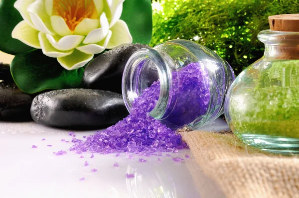 Natural bath salts close up on white table close up — Stock Photo, Image