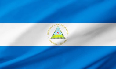 Nikaragua bayrağının arkaplan ayrıntıları, el sallayan kumaş dokusu ile tüm çerçeveyi işgal ediyor..