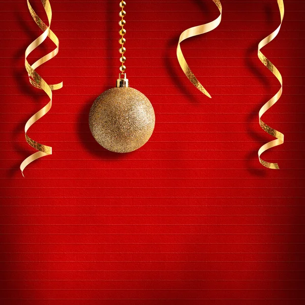 Natal fundo vermelho com bolas e linhas de textura de fita squ — Fotografia de Stock