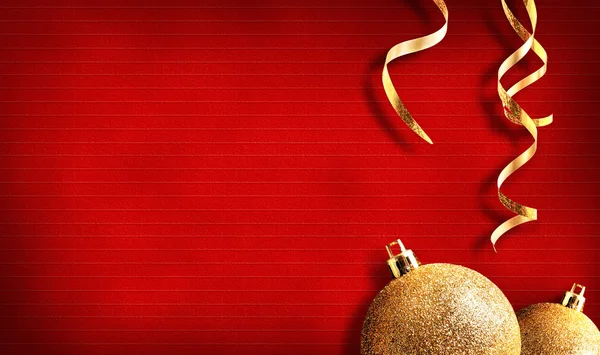 Natal fundo vermelho com bolas douradas e fita textura li — Fotografia de Stock