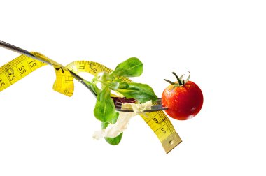 Kavram diyet çatal salata ve metro yatay kompozisyonu ile