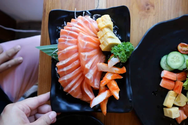 Somon Crud Sau Somon Sashimi Aburit Pentru Servire — Fotografie, imagine de stoc