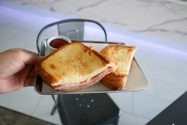 サンドイッチ フレンチトースト チーズサンドイッチ ディップ — ストック写真