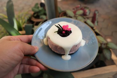 yaban mersinli kek, yaban mersinli kremalı kek servis için.