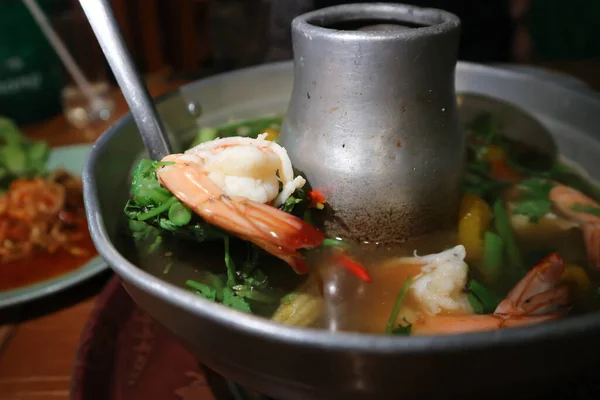 Креветочный Суп Креветки Овощной Суп Острый Креветочный Суп — стоковое фото