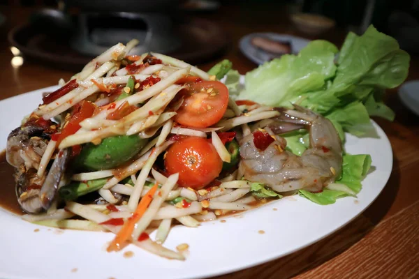 Ensalada Papaya Som Tam Ensalada Camarones Picantes Ensalada Picante Tailandesa — Foto de Stock