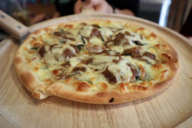 Pizza, peynir ya da sığır etli pizza.