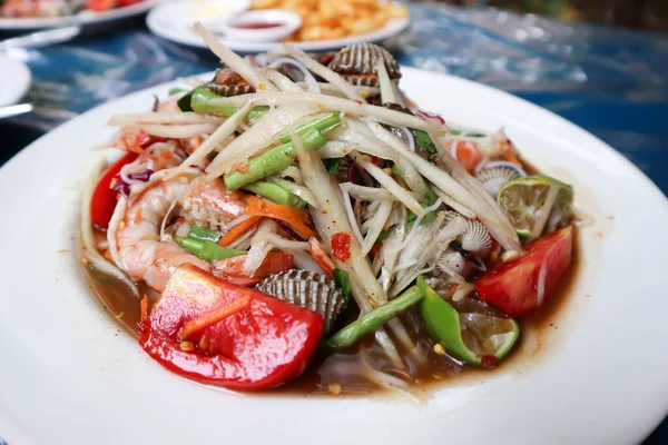 Ensalada Papaya Som Tam Camarones Picantes Ensalada Concha Lao Alimentos — Foto de Stock