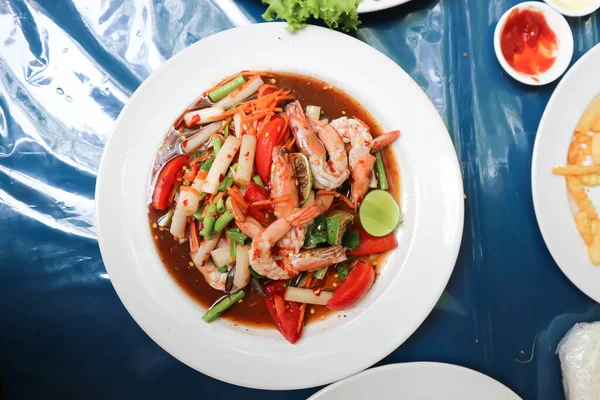 Würziger Salat Oder Würziger Garnelensalat Thailändisches Essen — Stockfoto