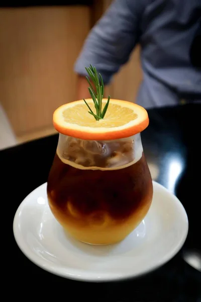Апельсиновый Кофе Апельсиновый Сок Эспрессо Черный Апельсиновый Кофе Апельсиновой Начинкой — стоковое фото