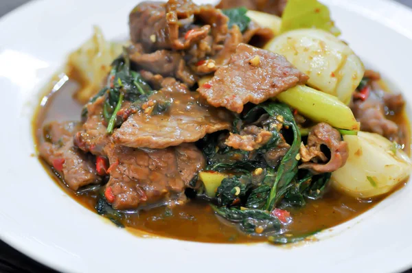 Mexa Carne Frita Com Alcaravia Carne Cozida Comida Tailandesa — Fotografia de Stock