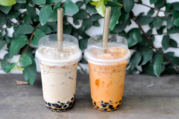 Milchtee Oder Thai Tee Oder Bubble Tea Thai Milchtee Und — Stockfoto