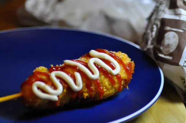 Cachorro Milho Salsicha Porco Rolo Salsicha Salsicha Empanada Com Cobertura — Fotografia de Stock