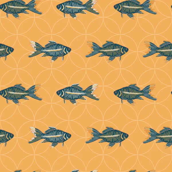 Vektör geometrik el çizilmiş altın balıklar pürüzsüz desenli arka plan. — Stok Vektör
