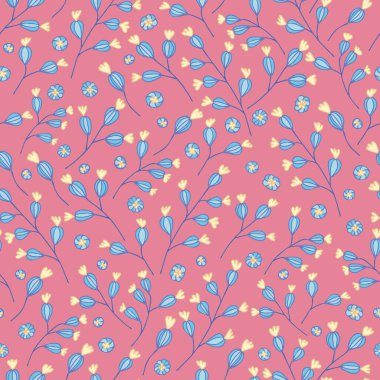 Pembe pürüzsüz desen arkaplanındaki yabani çiçekleri yönlendir.