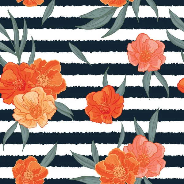 Vektör el çizilmiş nar çiçeği ve çizgili desensiz iz arkaplanı.