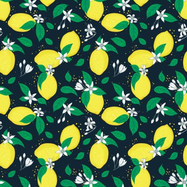 Vektör limonları çiçek açar, desensiz iz arkaplanı.