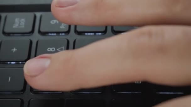 Kız Klavyeye Yazı Yazıyor Ofiste Dizüstü Bilgisayarla Çalışmak — Stok video