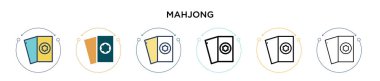 Mahjong simgesi doldurulmuş, ince çizgi, özet ve vuruş stili. Mobil, ui, web için iki renkli ve siyah mahjong vektör ikonu tasarımı vektör illüstrasyonu kullanılabilir