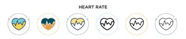 Kalp atış hızı ikonu, ince çizgi, özet ve vuruş stili. Mobil, ui, web için iki renkli ve siyah kalp atış vektör ikonu tasarımı vektör illüstrasyonu kullanılabilir