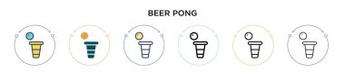 Bira pong ikonu dolu, ince çizgi, özet ve vuruş stili. Mobil, ui, web için iki renkli ve siyah bira pong vektör ikonu tasarımı vektör illüstrasyonu kullanılabilir
