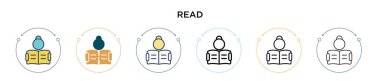 Dolu, ince çizgi, özet ve çizgi şeklinde ikon oku. İki renkli ve siyah okuma vektör simgesi tasarımı mobil, ui, web için kullanılabilir