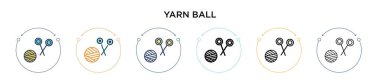 İplik yumağı ikonu, ince çizgi, özet ve vuruş stili. Mobil, ui, web için iki renkli ve siyah iplik topu vektör simgesi tasarımı kullanılabilir