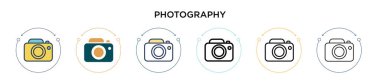 Fotoğraf ikonu dolu, ince çizgi, özet ve vuruş stili. Mobil, ui, web için iki renkli ve siyah fotoğraf vektörü ikonu tasarımının vektör illüstrasyonu kullanılabilir