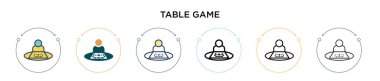 Masa oyunu simgesi dolu, ince çizgi, özet ve vuruş stili. Mobil, ui, web için iki renkli ve siyah tablo vektör ikonu tasarımı vektör illüstrasyonu kullanılabilir