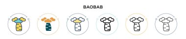 Baobab simgesi doldurulmuş, ince çizgi, özet ve vuruş stili. Mobil, ui, web için iki renkli ve siyah baobab vektör simgesi tasarımı vektör illüstrasyonu kullanılabilir